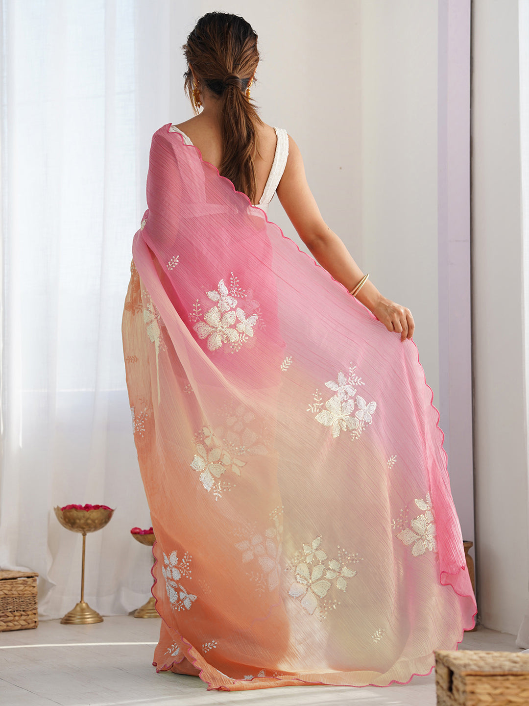 Urban Pallu Printed Poly Chiffon Fusion Saree
