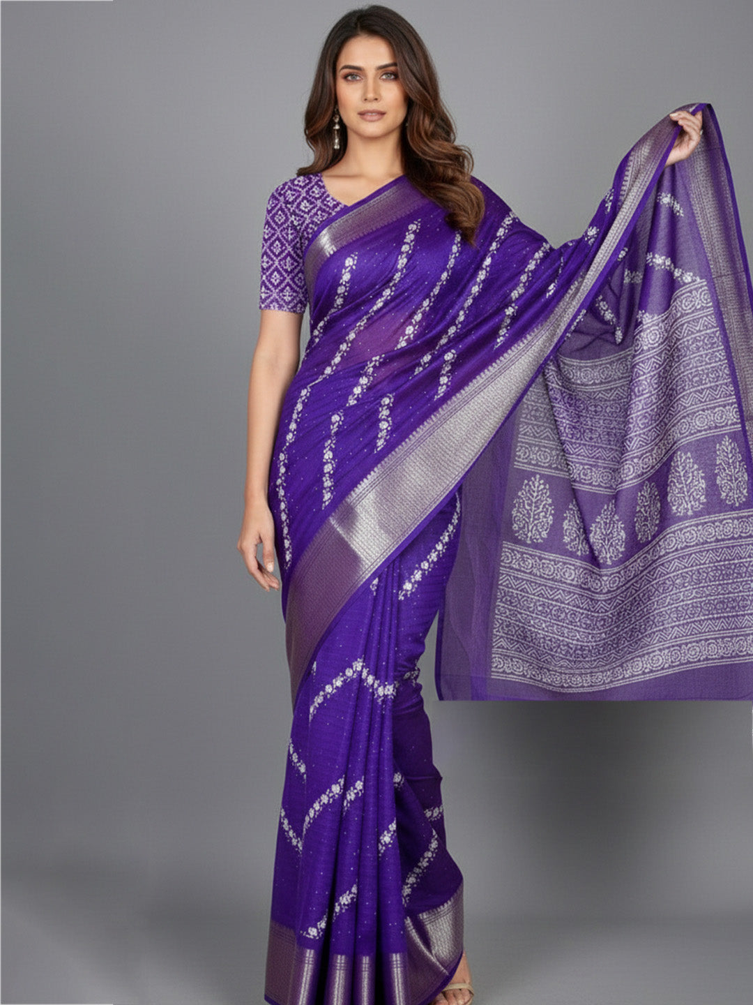 Urban Pallu Solid Silk Blend Festive Saree