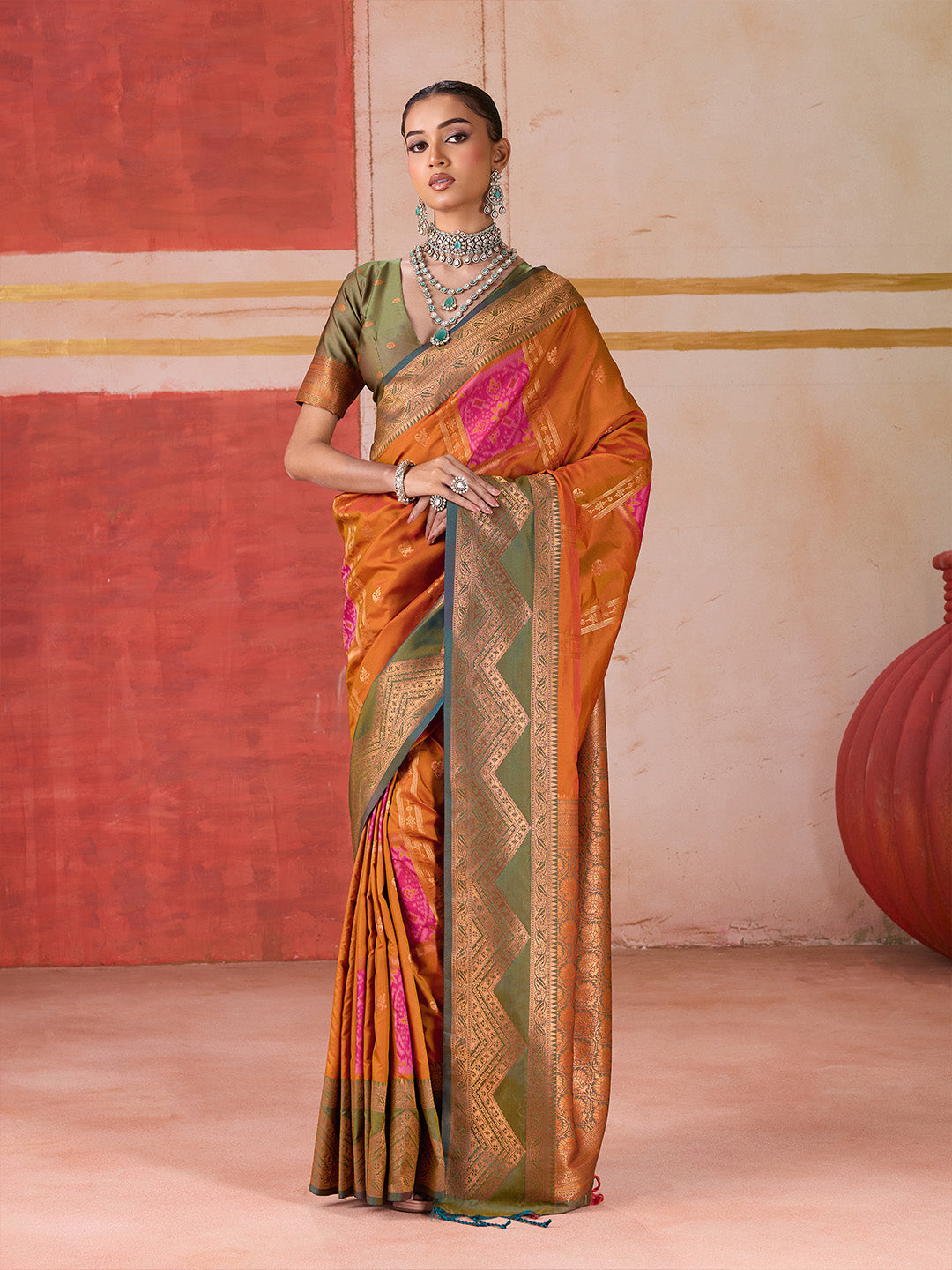 Urban Pallu Striped Silk Cotton Work Saree