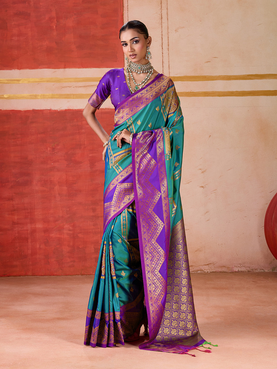 Urban Pallu Striped Silk Cotton Work Saree