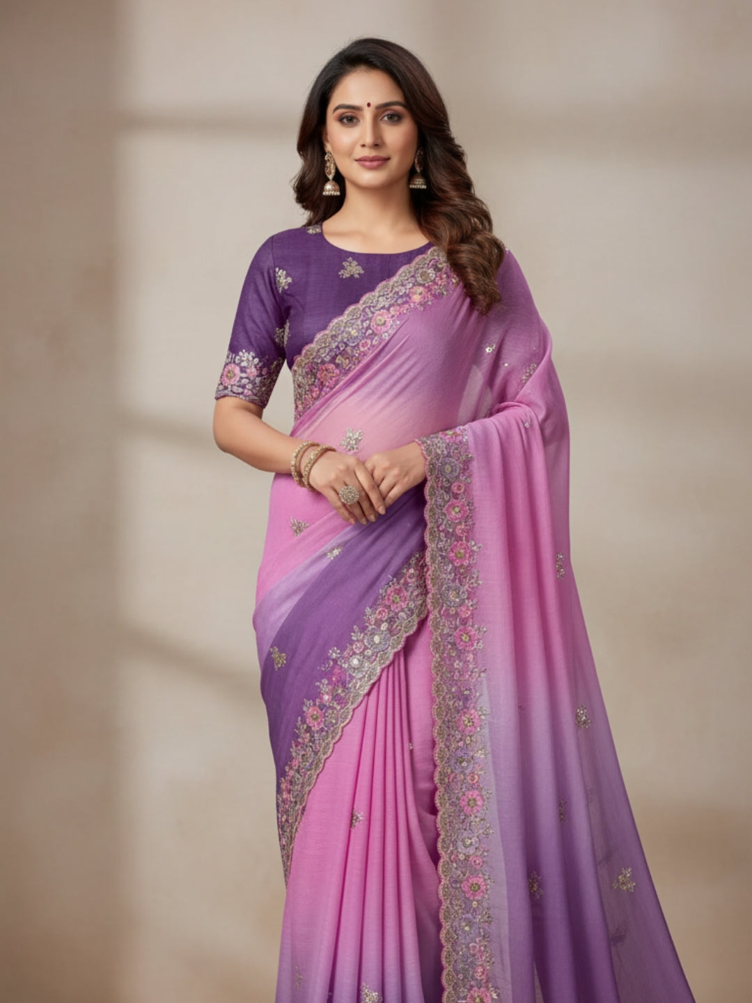 Urban Pallu Solid Poly Georgette Traditional Saree