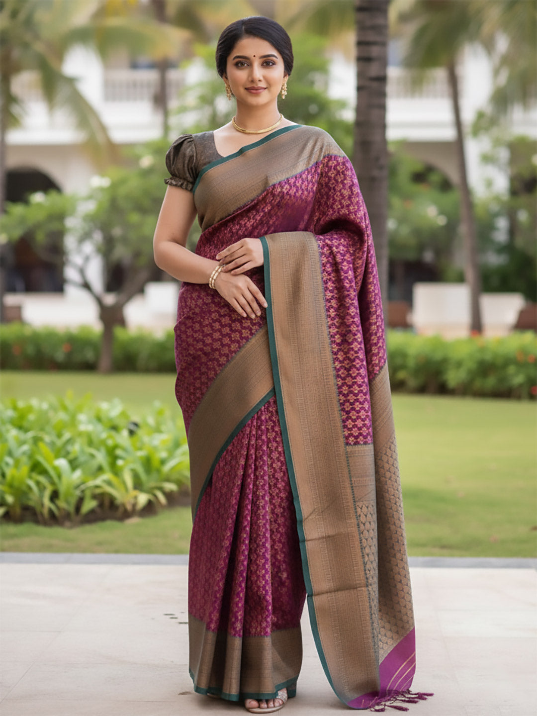 Urban Pallu Woven Design Silk Blend Work Saree