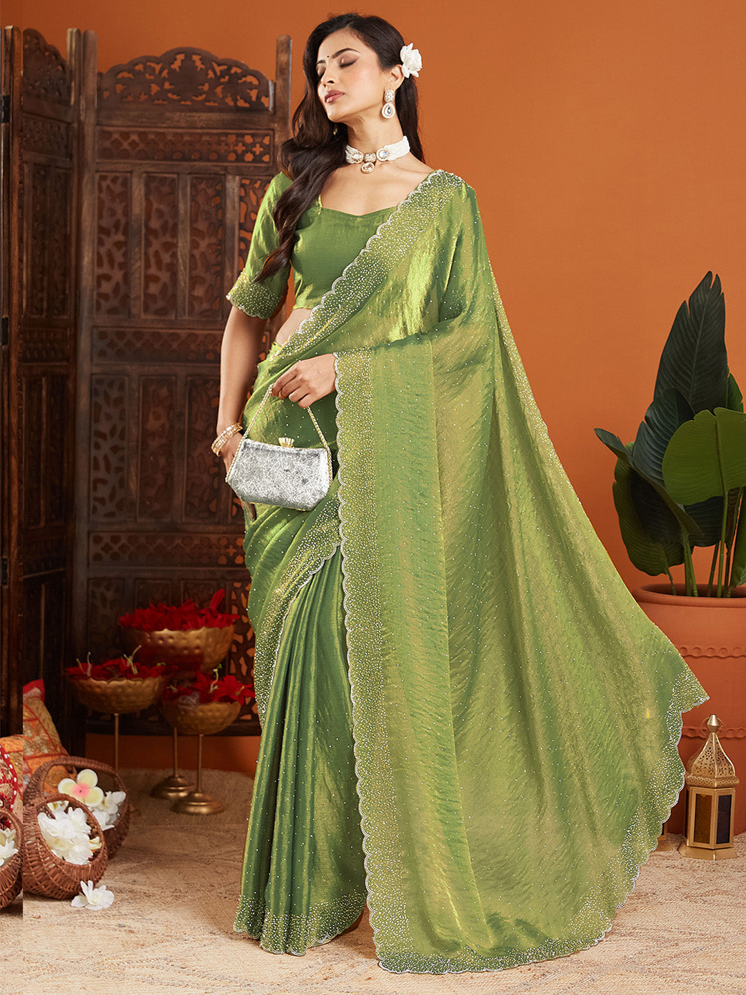 Urban Pallu Embellished Organza Party Saree