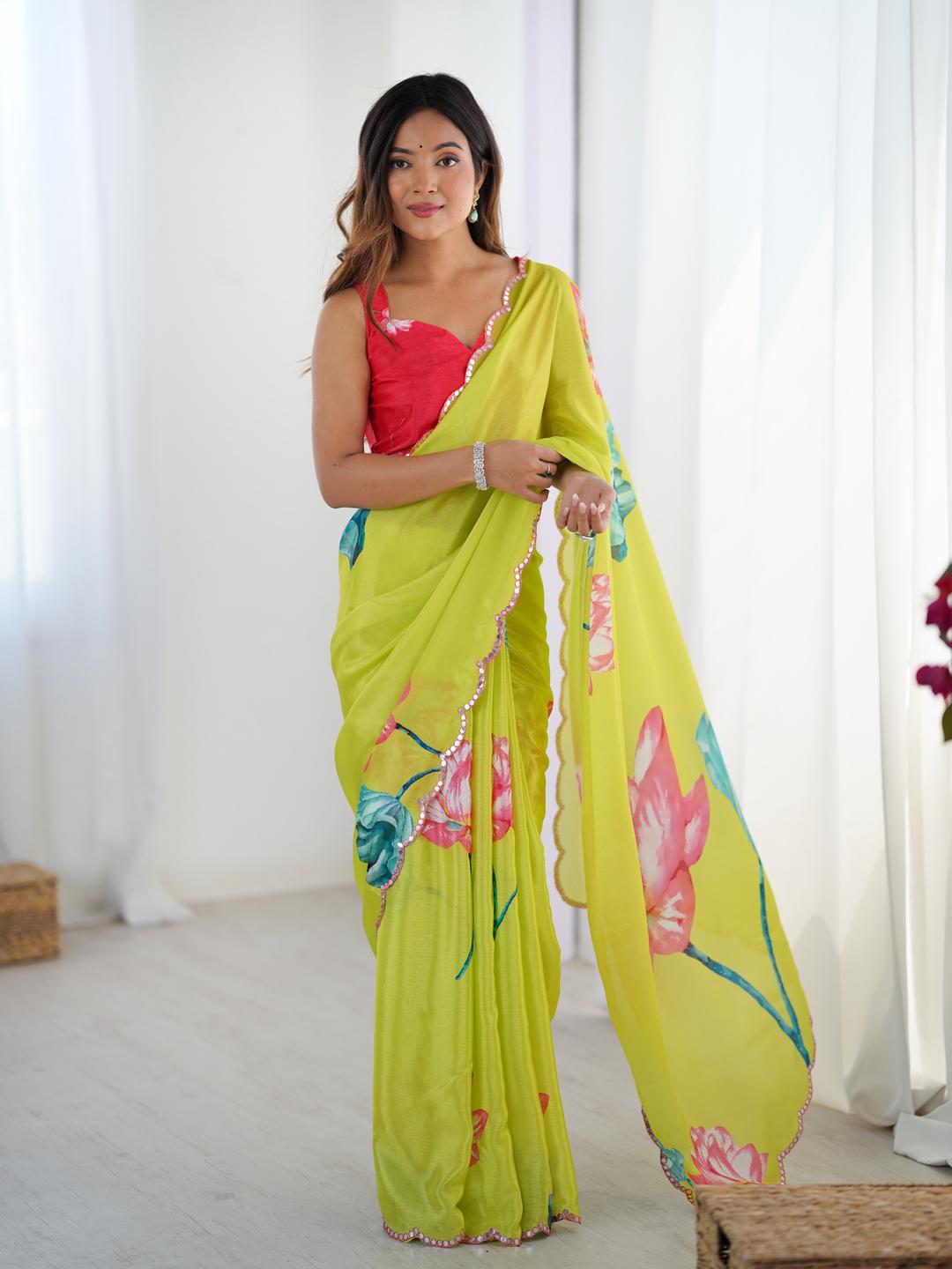 Urban Pallu Floral Sequinned Silk Blend Saree