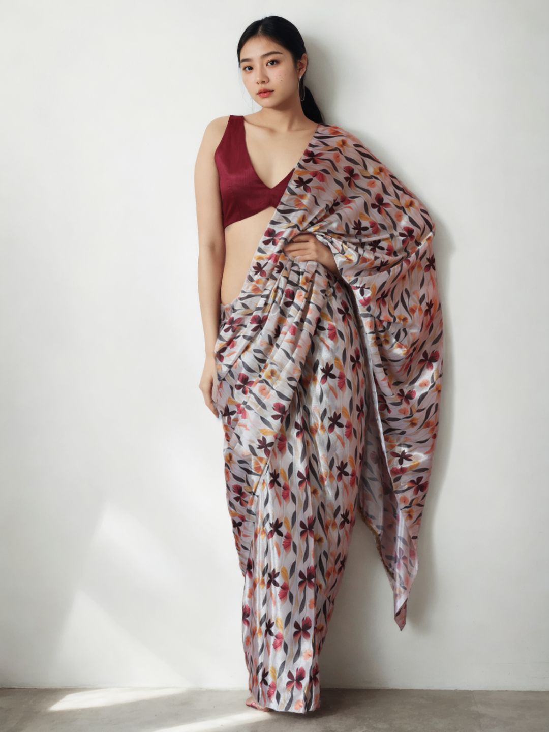 Urban Pallu Woven Design Silk Blend Fusion Saree