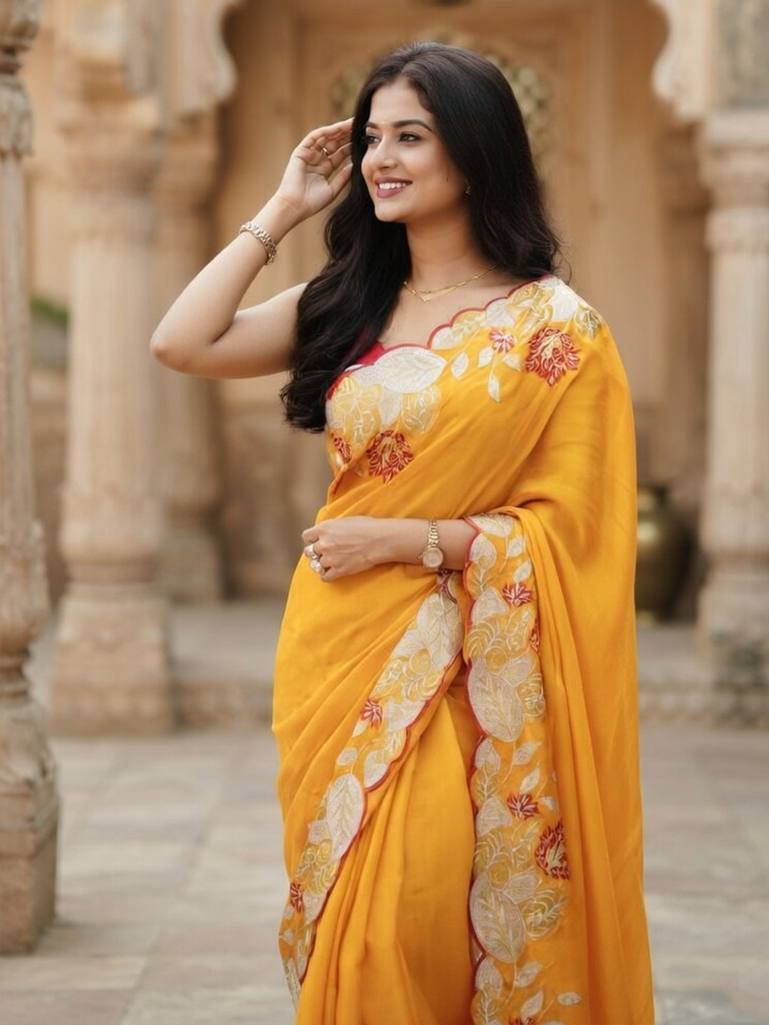 Urban Pallu Woven Design Poly Chiffon Traditional Saree