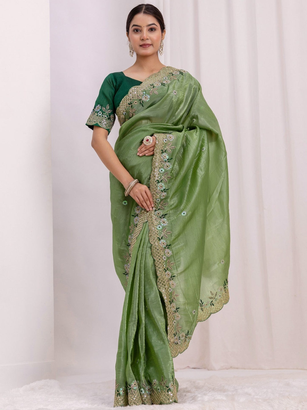 Urban Pallu Embroidered Tissue Festive Saree