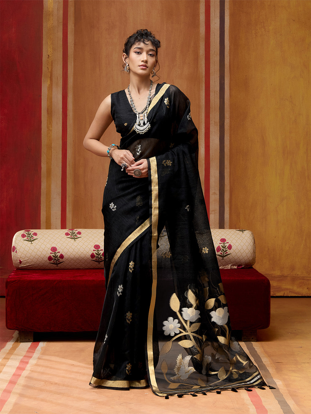 Urban Pallu Striped Silk Cotton Work Saree
