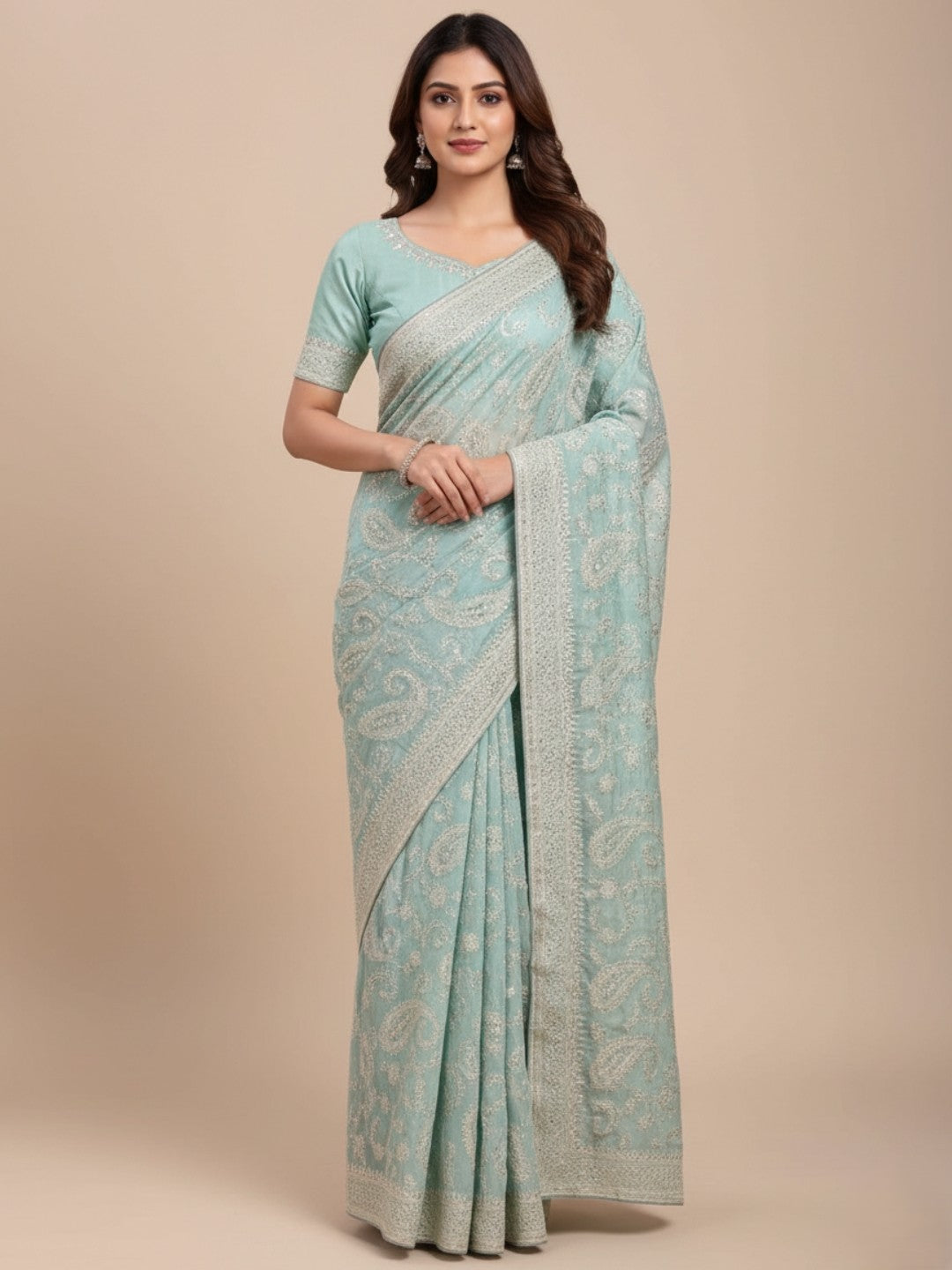 Urban Pallu Embroidered Silk Blend Festive Saree