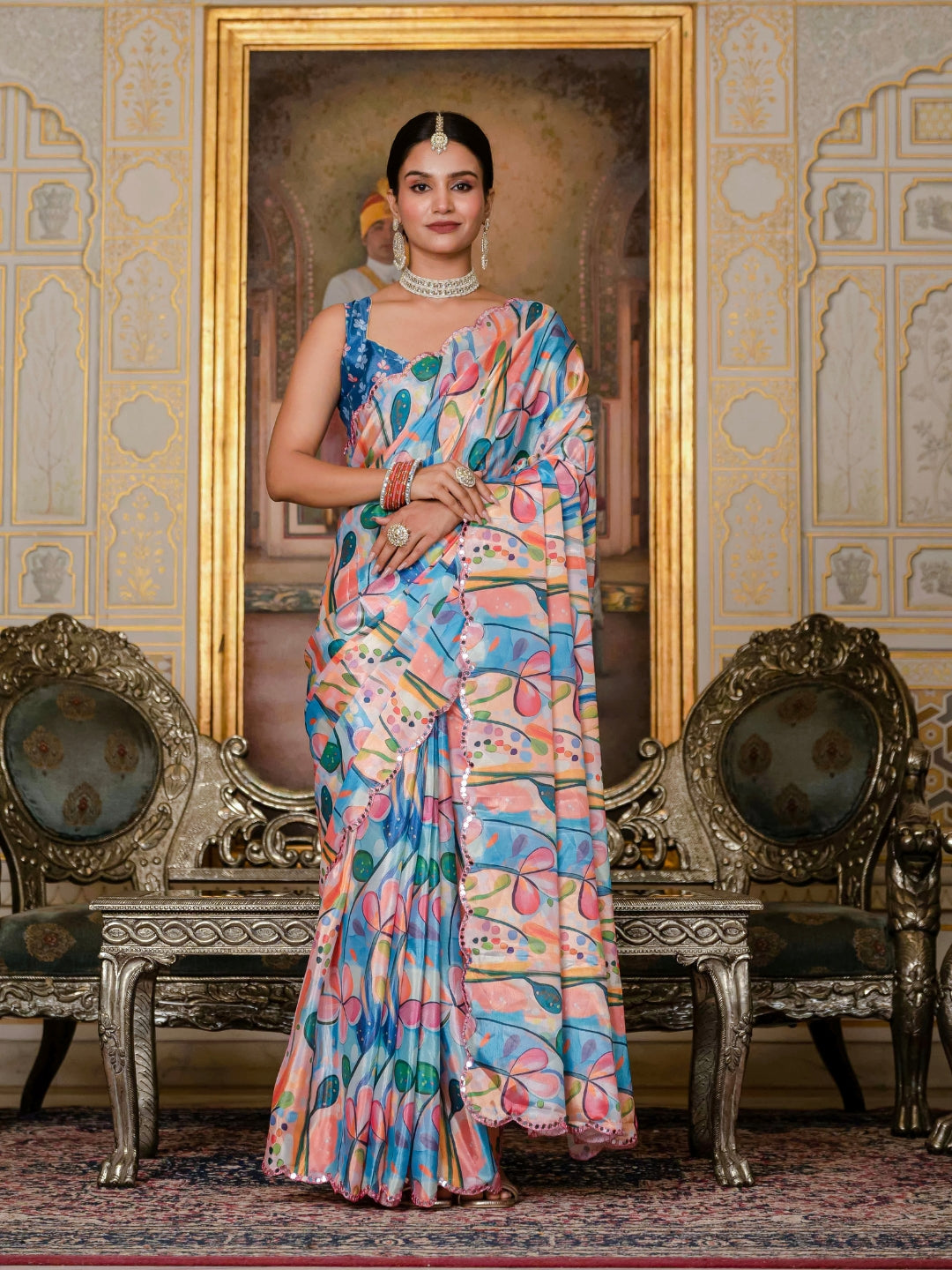 Urban Pallu Woven Design Silk Blend Fusion Saree