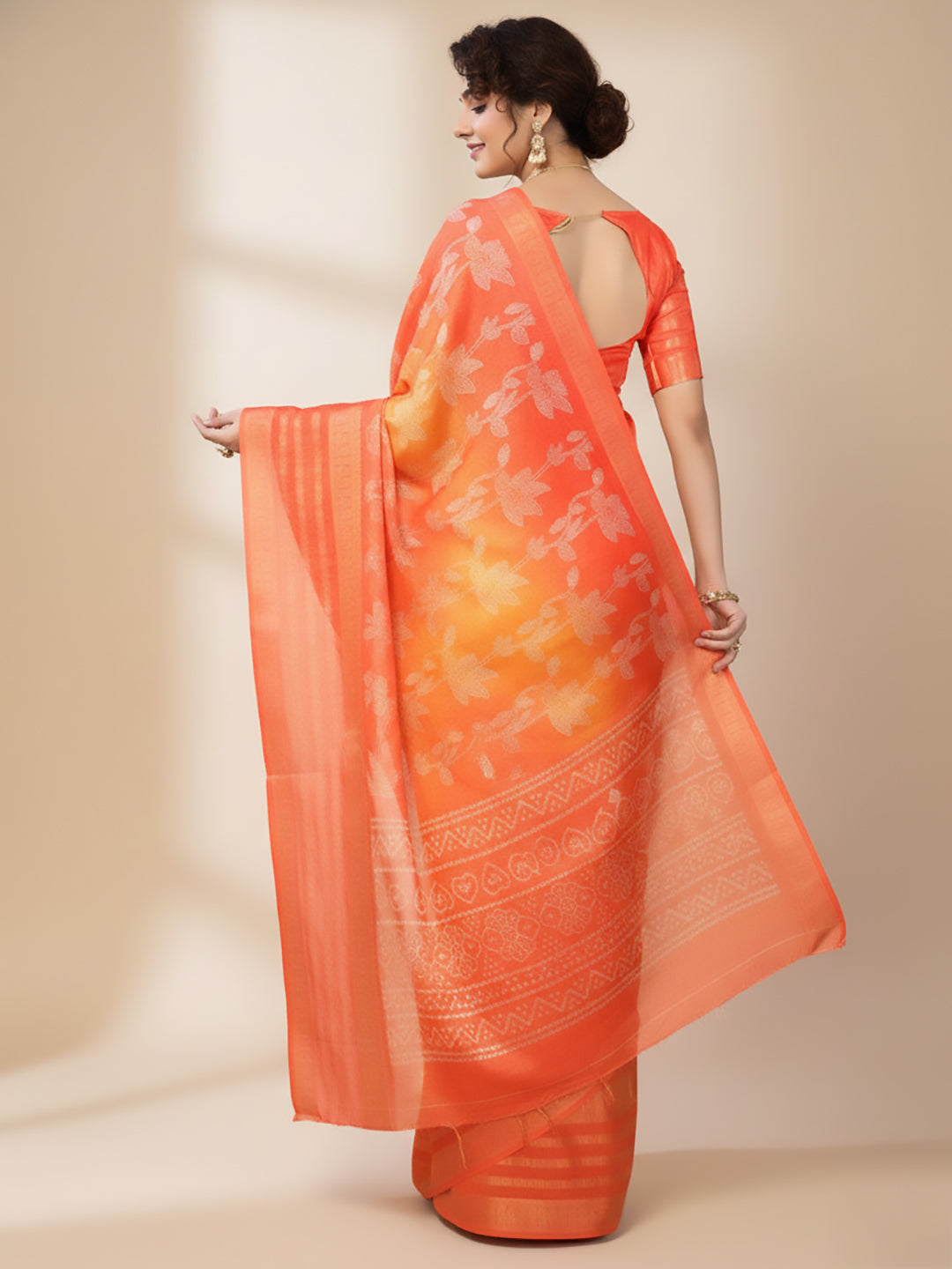Urban Pallu Floral Sequinned Silk Blend Fusion Saree