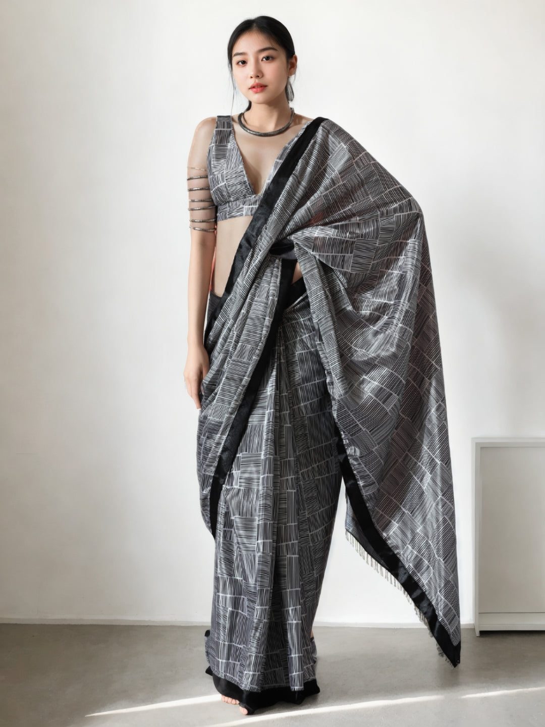 Urban Pallu Woven Design Silk Blend Fusion Saree