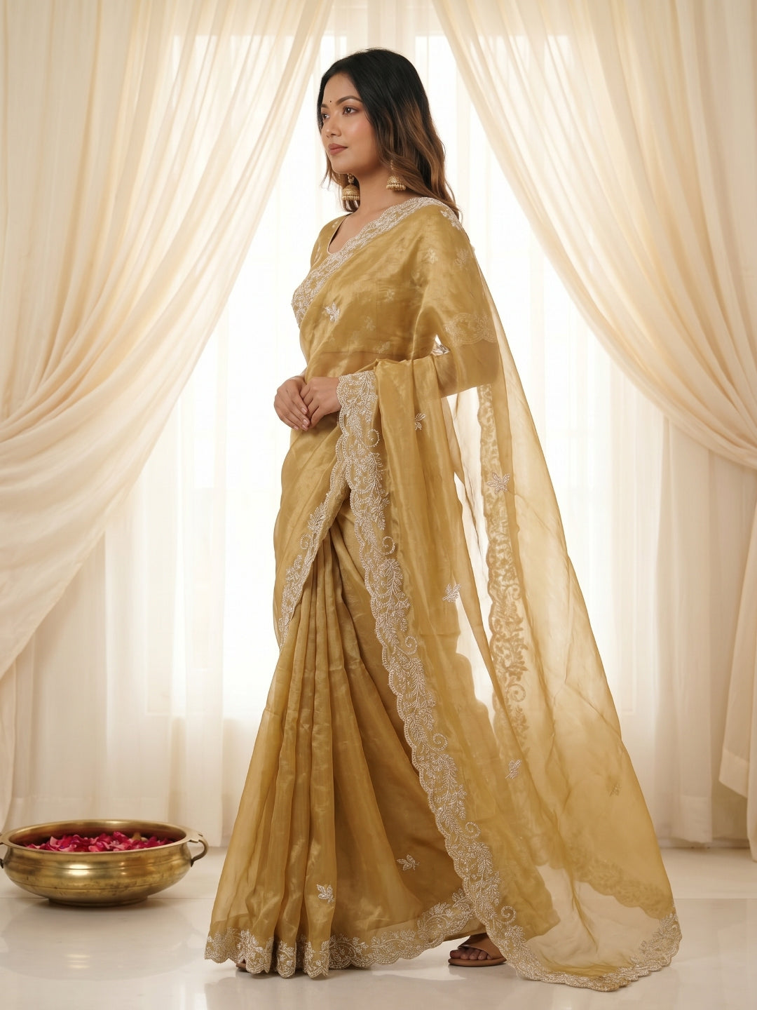 Urban Pallu Embroidered Organza Festive Saree