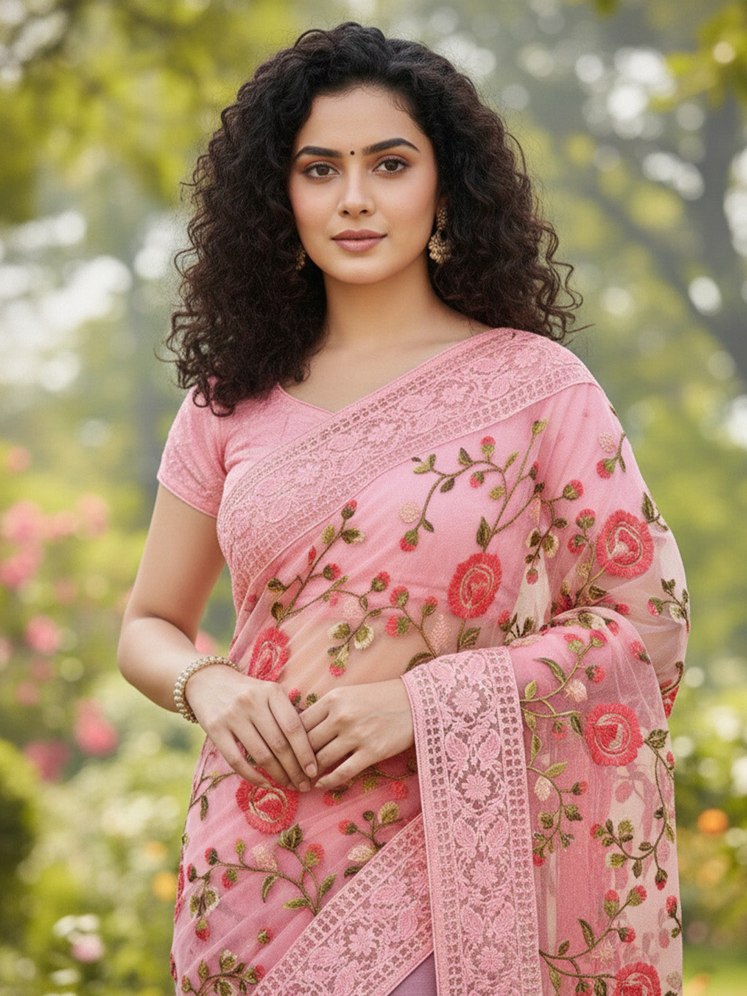 Urban Pallu Floral Sequinned Silk Blend Fusion Saree