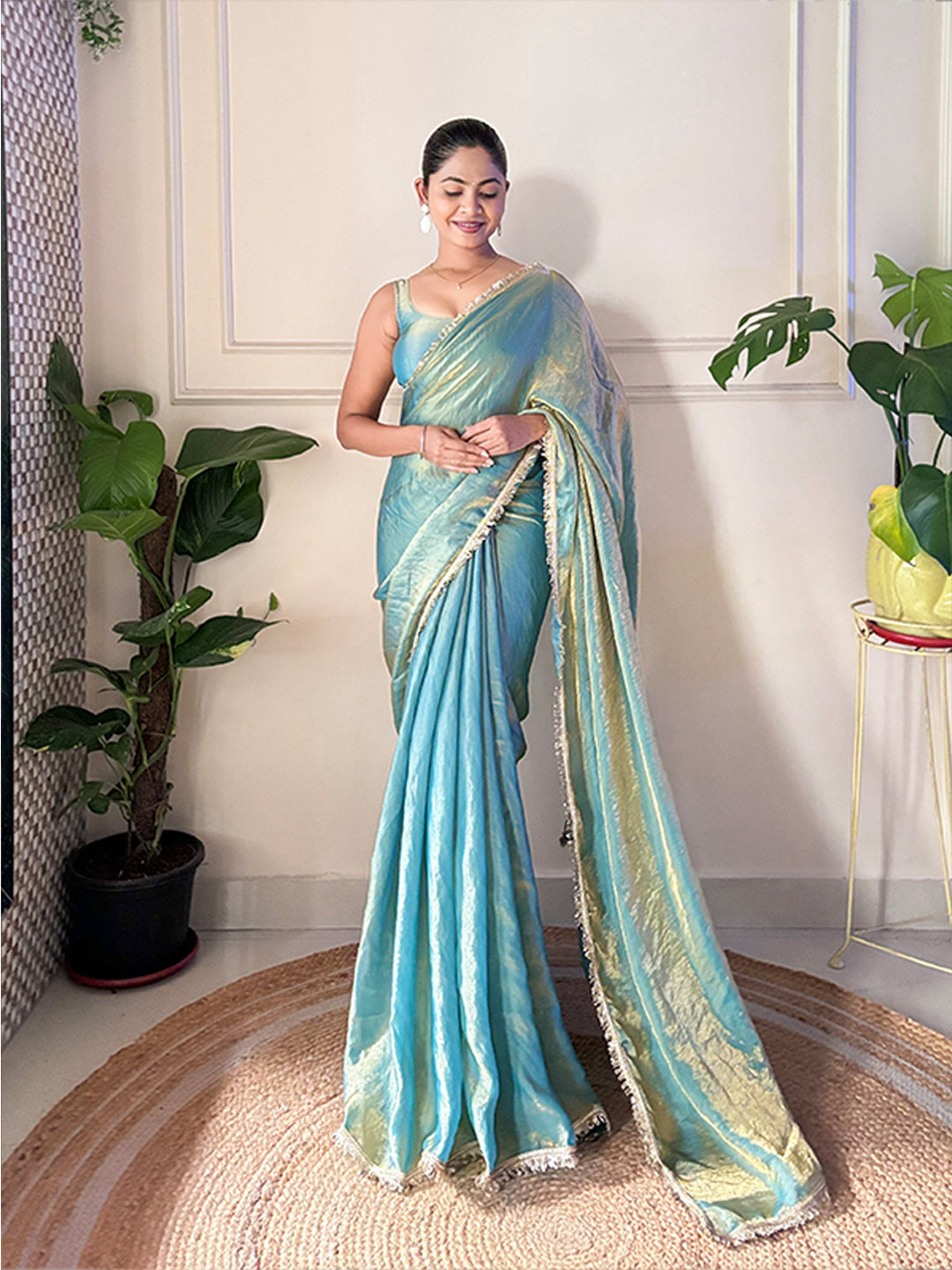 Urban Pallu Solid Organza Festive Saree