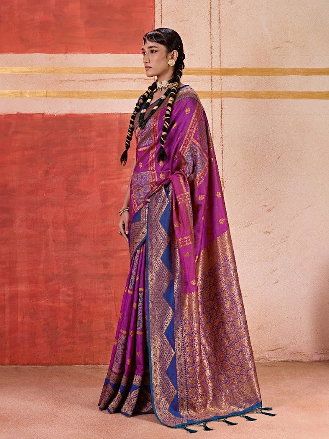 Urban Pallu Striped Silk Cotton Work Saree