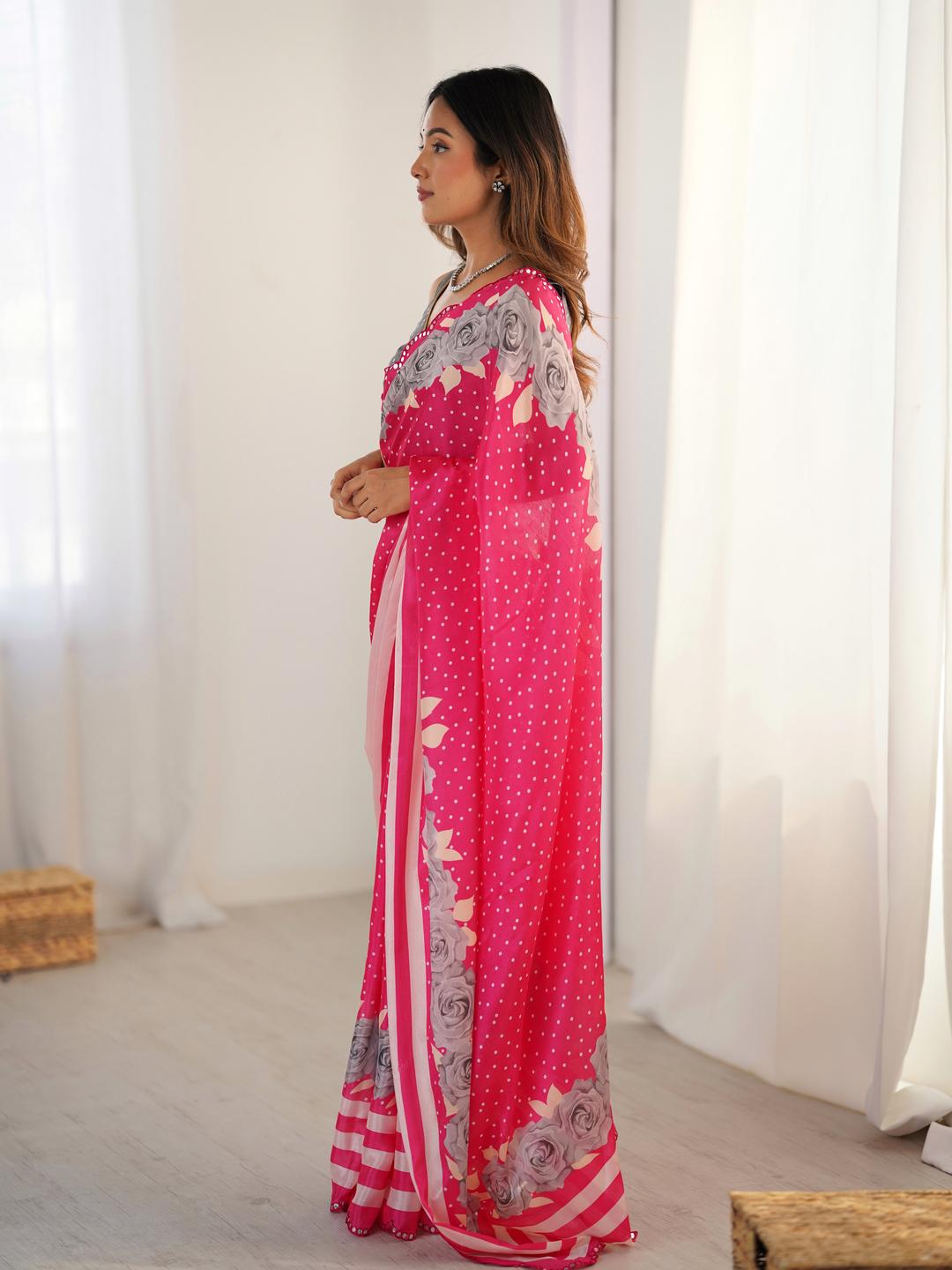 Urban Pallu Floral Mirror Work Silk Blend Saree