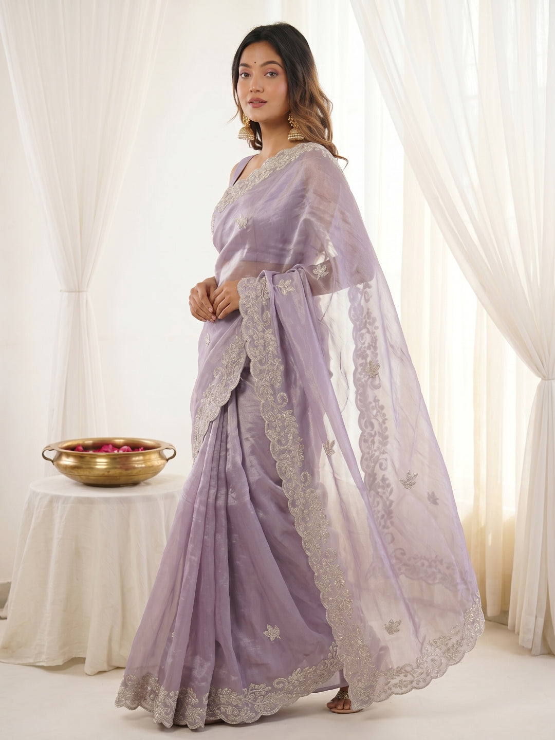 Urban Pallu Embroidered Organza Festive Saree