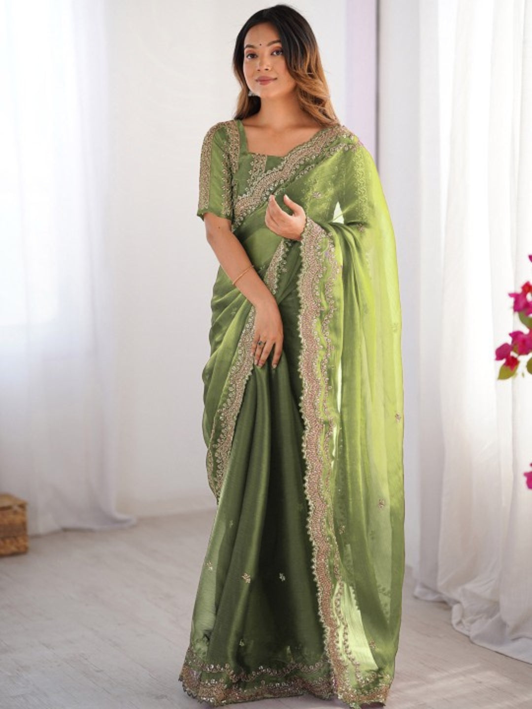 Urban Pallu Embroidered Organza Festive Saree