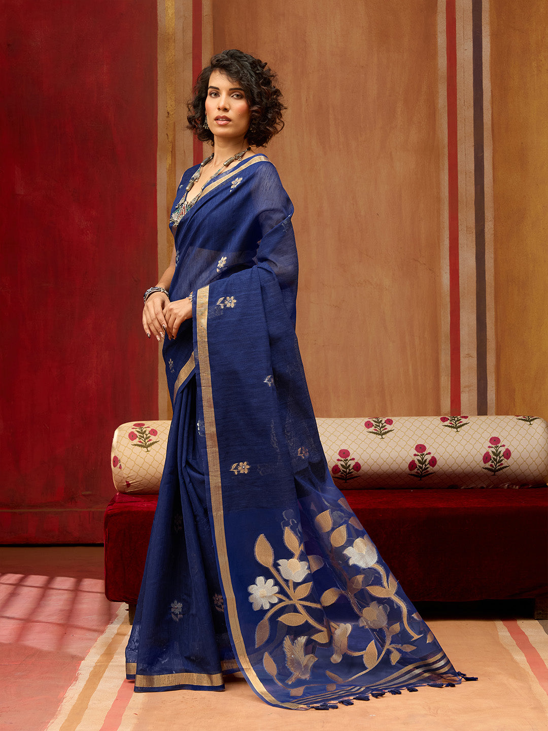Urban Pallu Striped Silk Cotton Work Saree