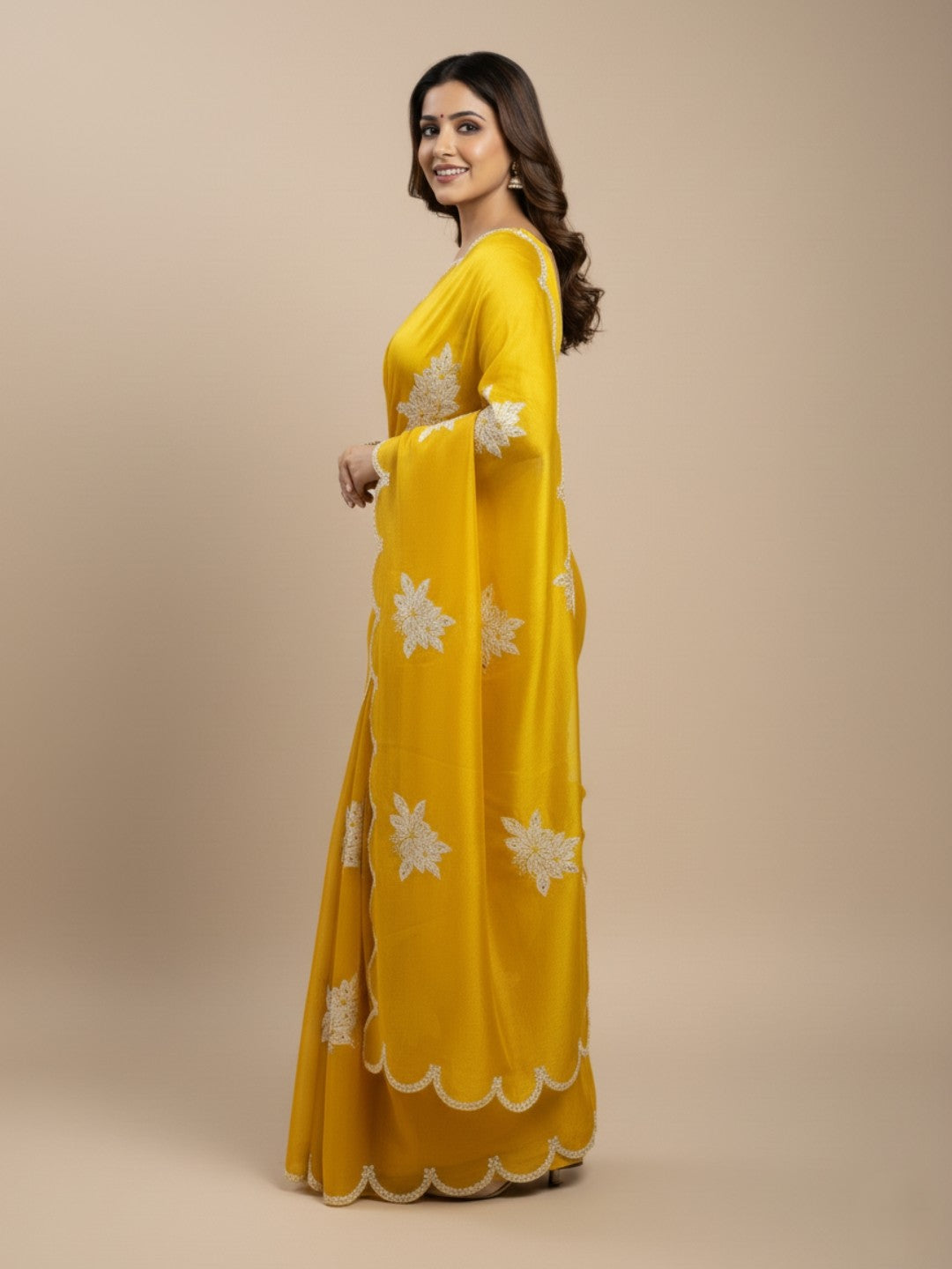 Urban Pallu Embroidered Silk Blend Festive Saree