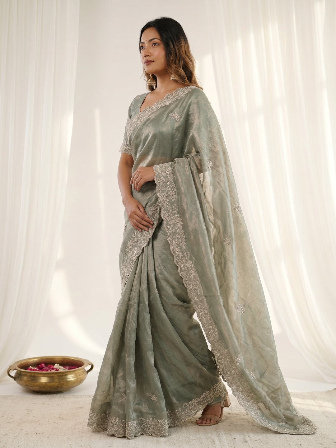 Urban Pallu Embroidered Organza Festive Saree