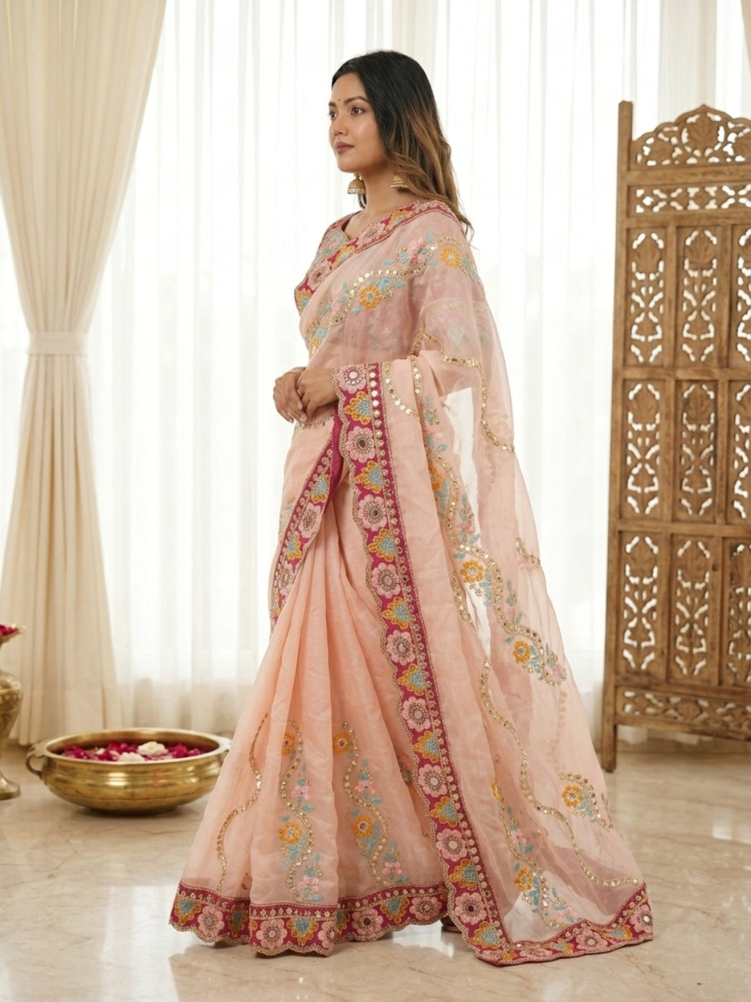 Urban Pallu Embroidered Silk Blend Festive Saree