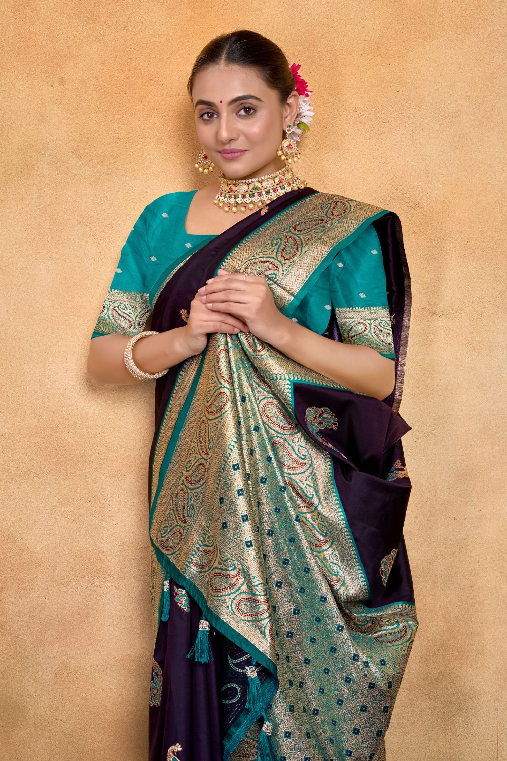Urban Pallu Woven Design Silk Blend Fusion Saree