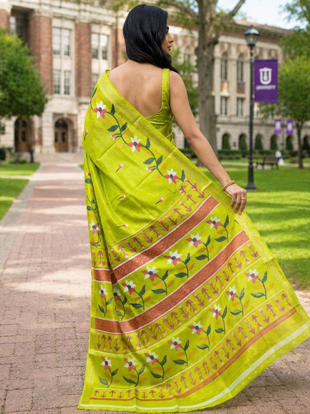 Urban Pallu Printed Silk Blend Festive Saree