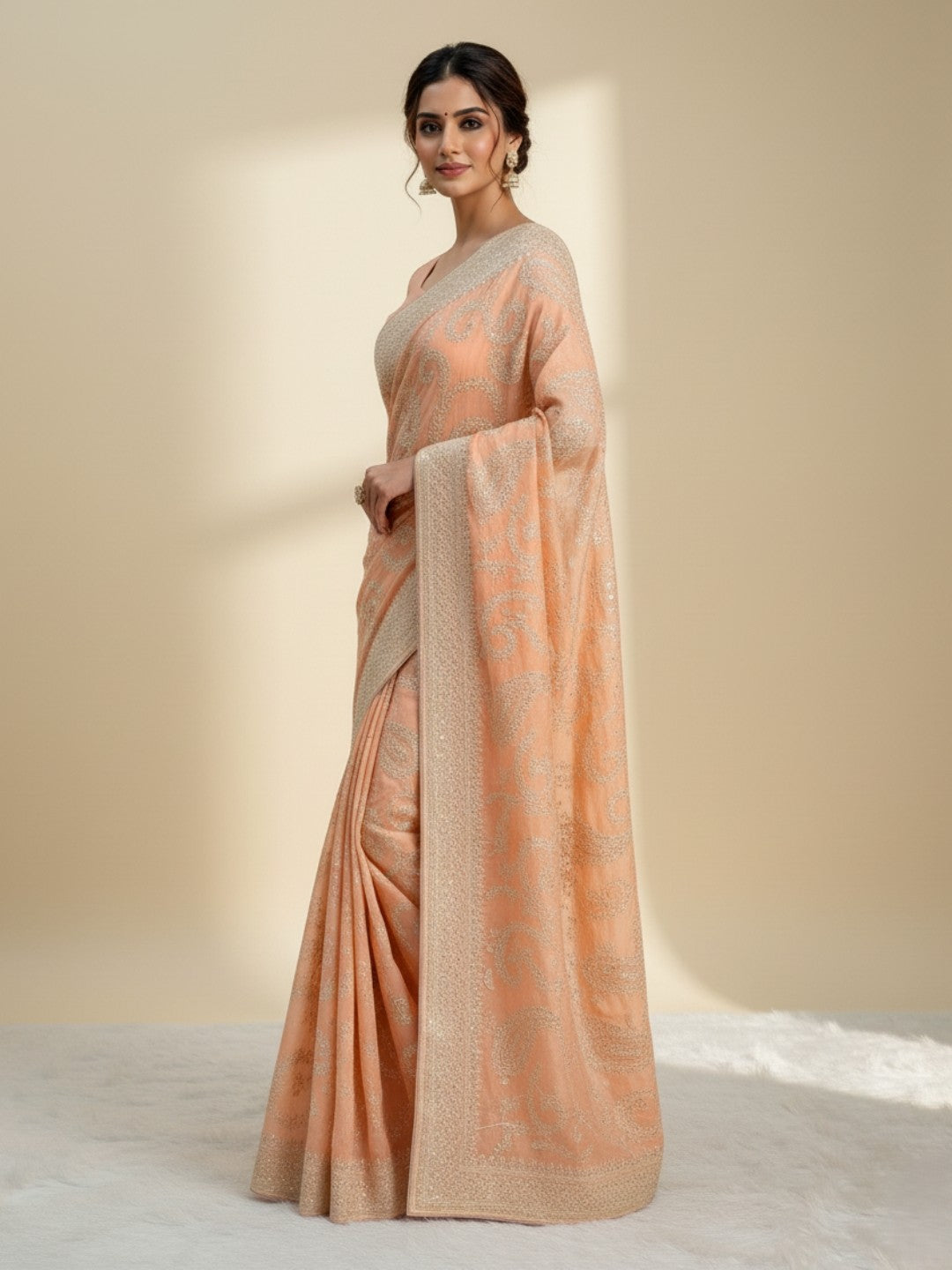 Urban Pallu Embroidered Silk Blend Festive Saree