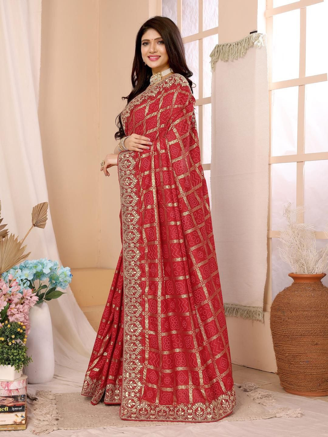 Urban Pallu Floral Sequinned Silk Blend Fusion Saree