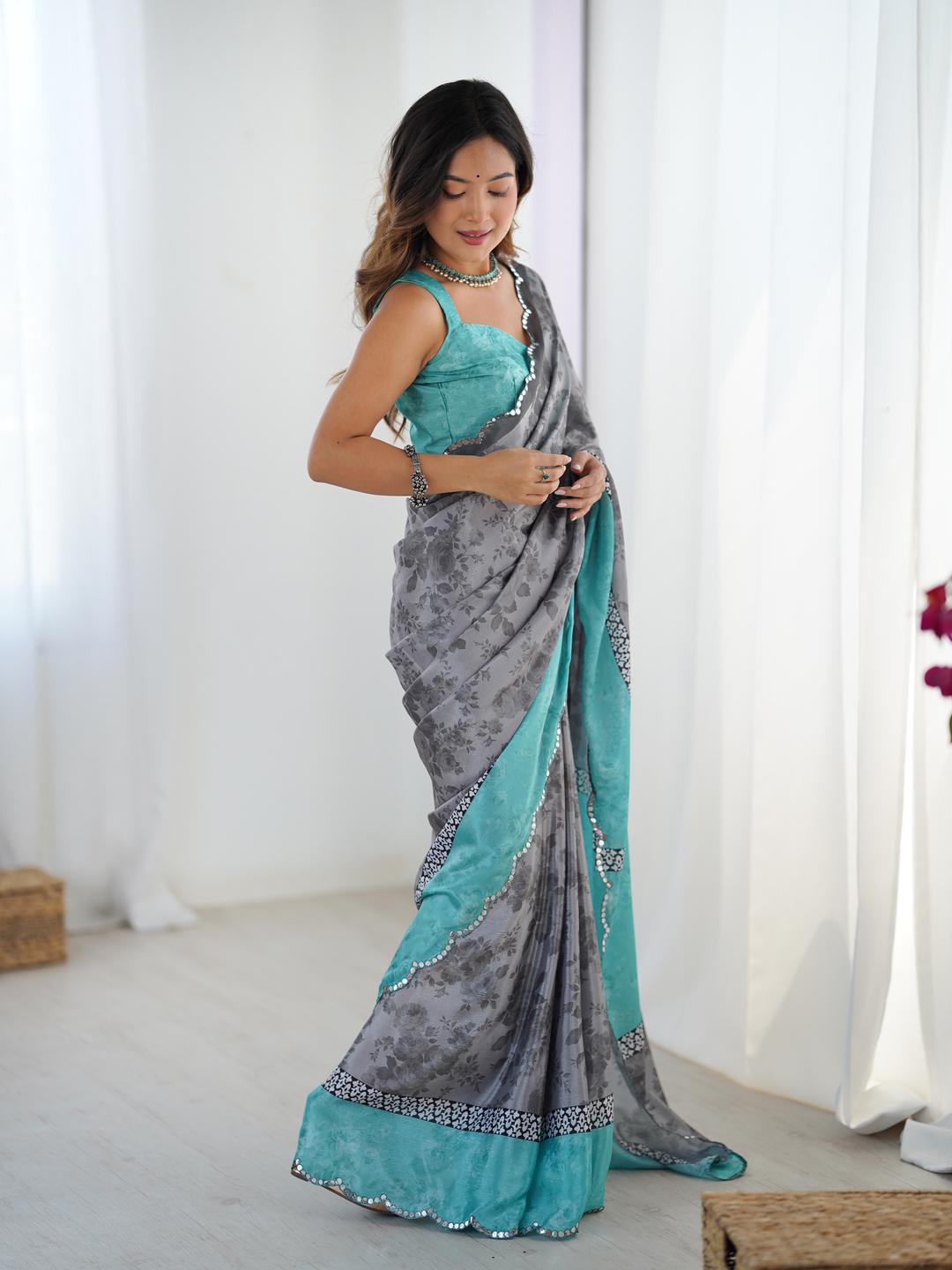 Urban Pallu Floral Sequinned Silk Blend Saree