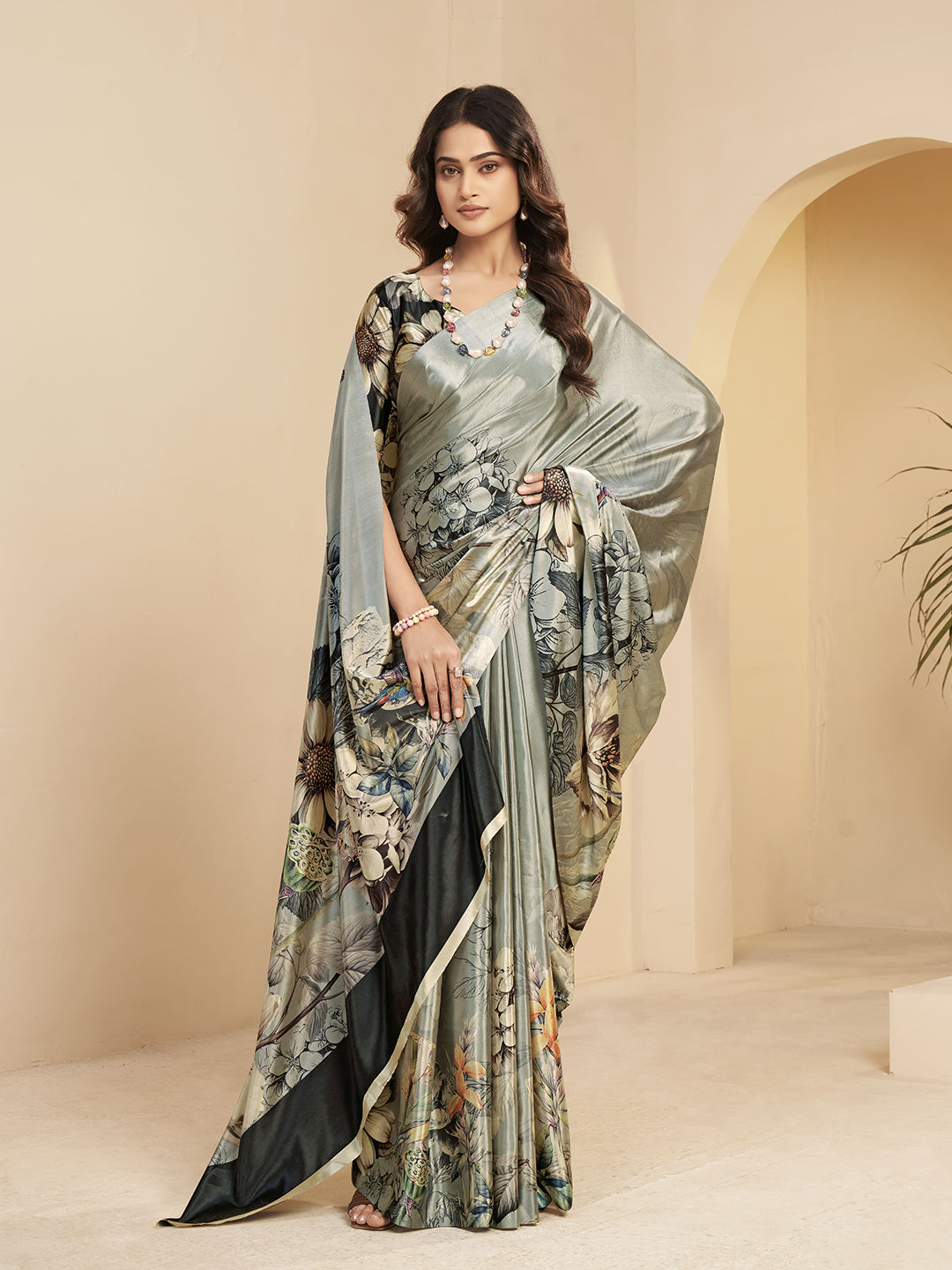 Urban Pallu Printed Poly Silk Work Saree