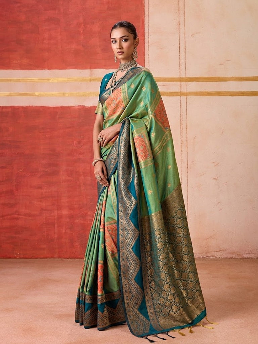Urban Pallu Striped Silk Cotton Work Saree
