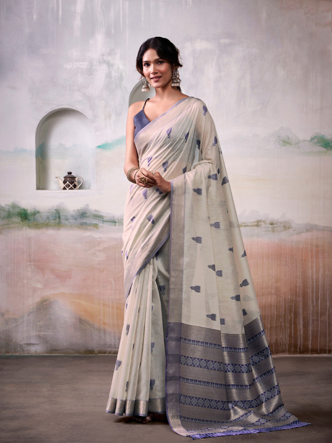 Urban Pallu Woven Design Cotton Blend Daily Saree