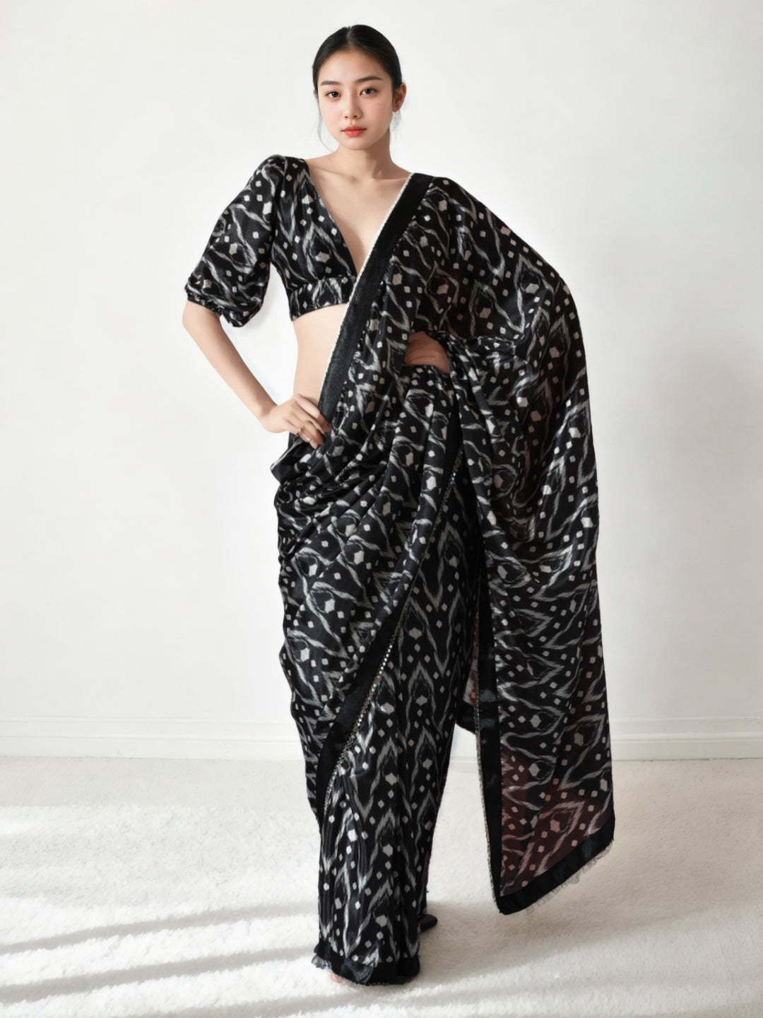 Urban Pallu Woven Design Silk Blend Fusion Saree