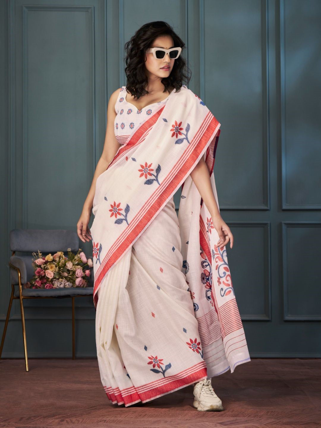 Urban Pallu Floral Embroidered Chanderi Saree