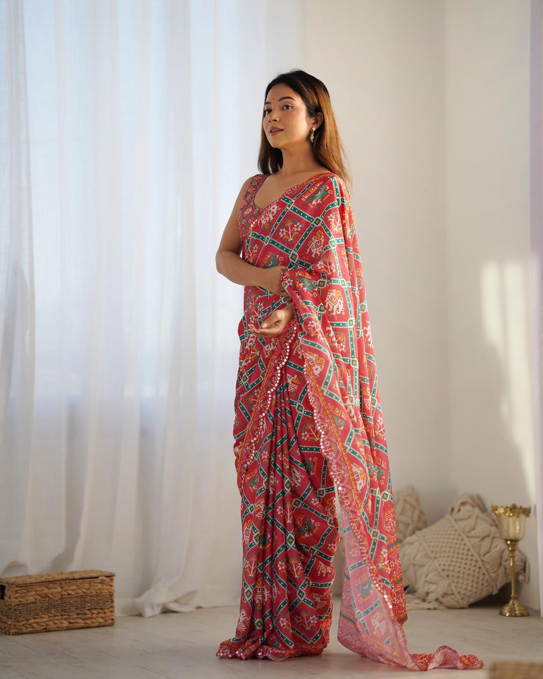 Urban Pallu Ethnic Motifs Mirror Work Silk Blend Saree