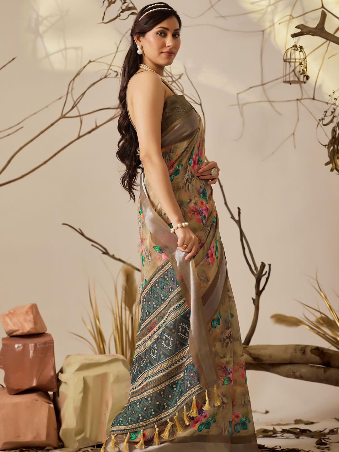 Urban Pallu Printed Pure Cotton Work Saree