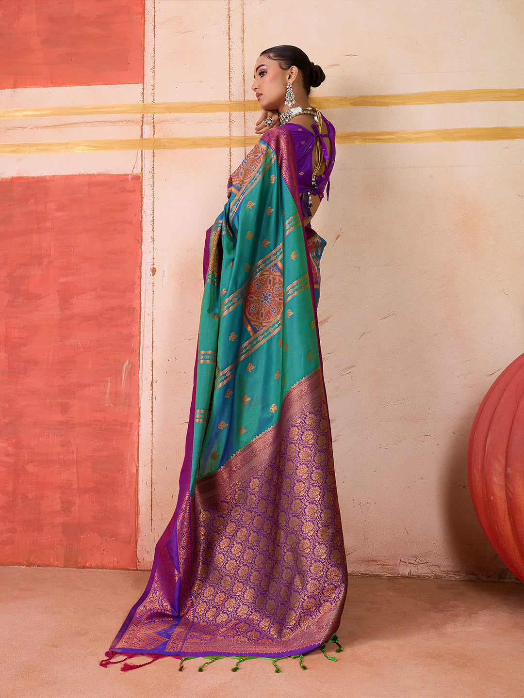 Urban Pallu Striped Silk Cotton Work Saree