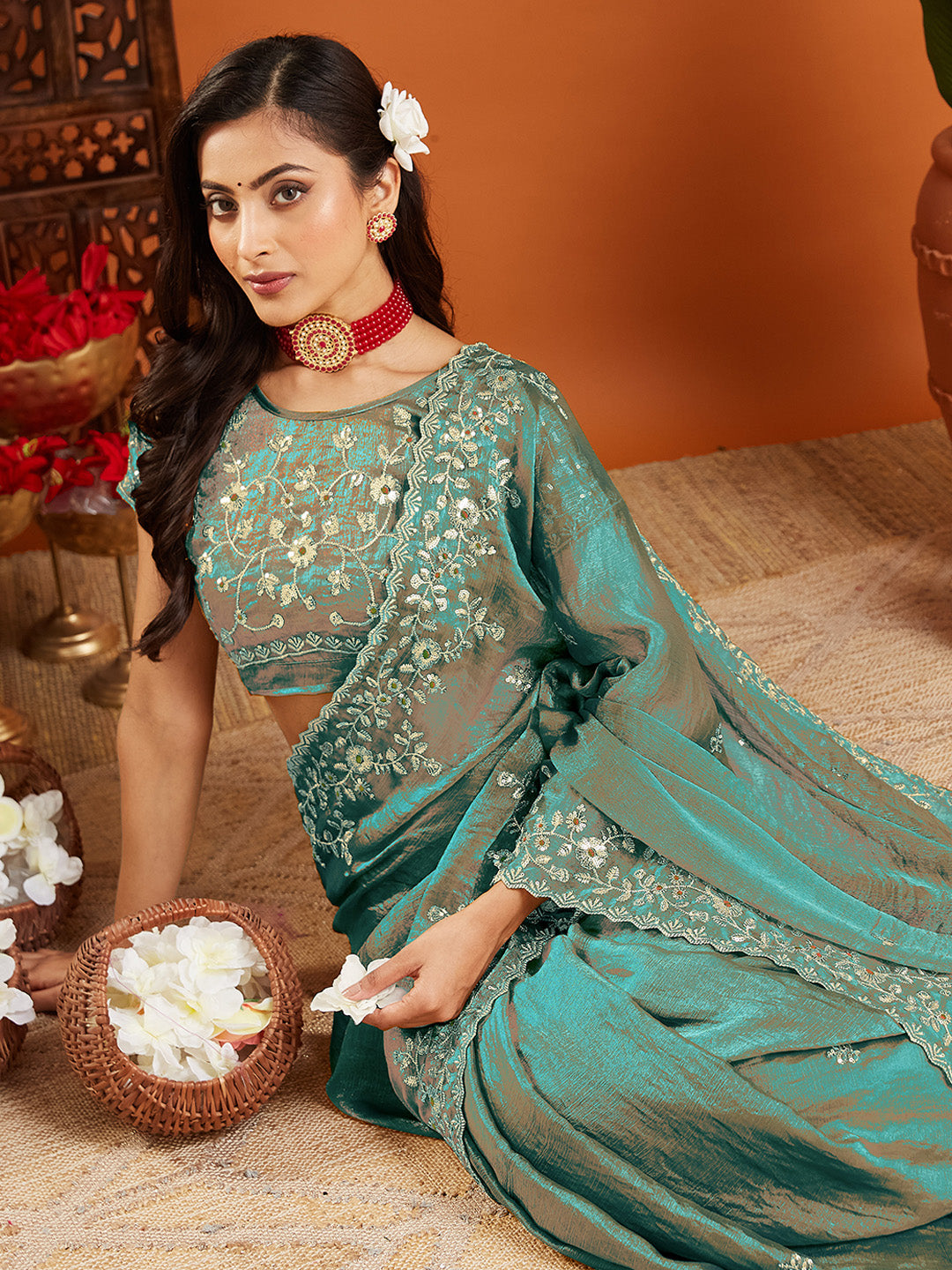Urban Pallu Embroidered Organza Fusion Saree
