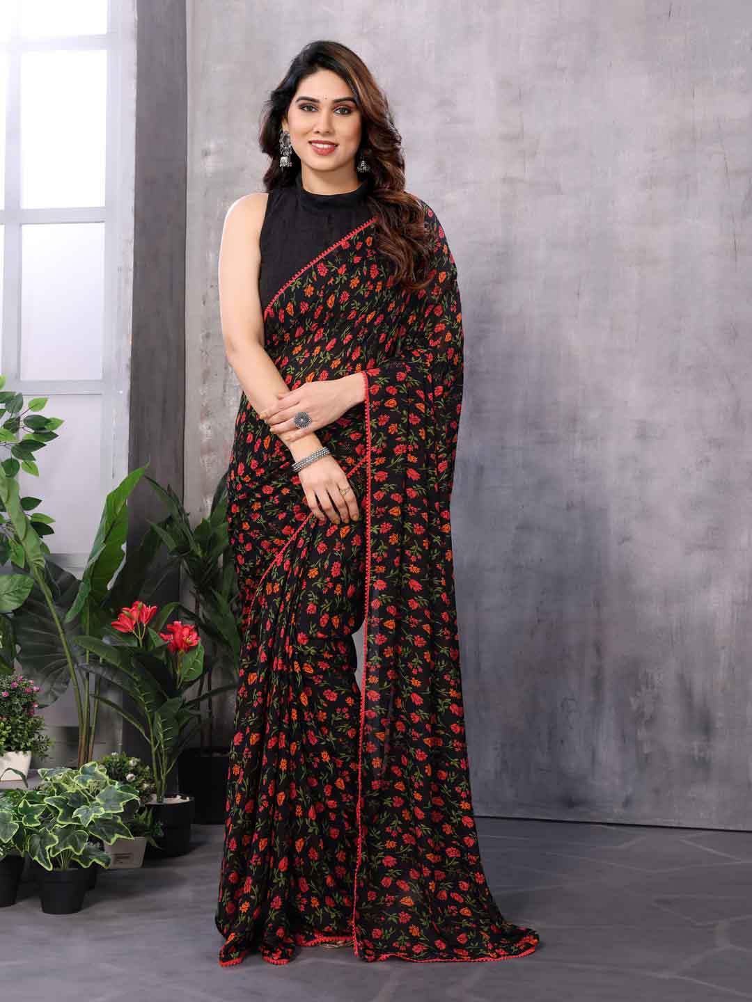Urban Pallu Solid Pure Chiffon Festive Saree