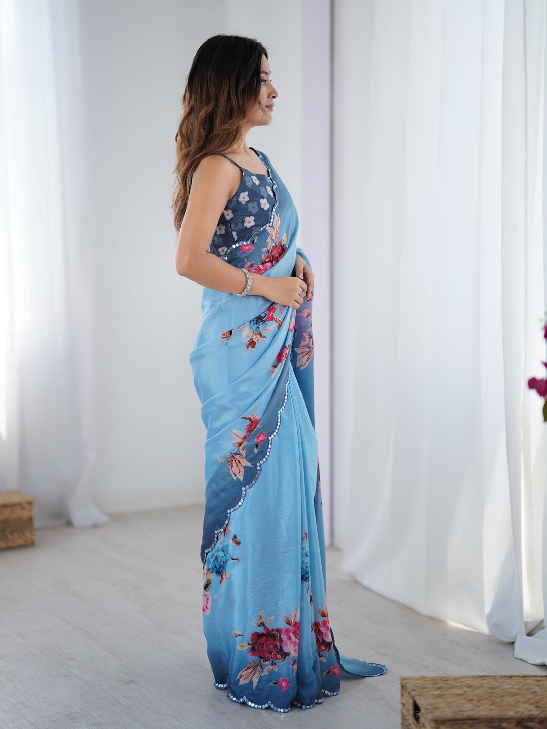 Urban Pallu Floral Sequinned Silk Blend Saree