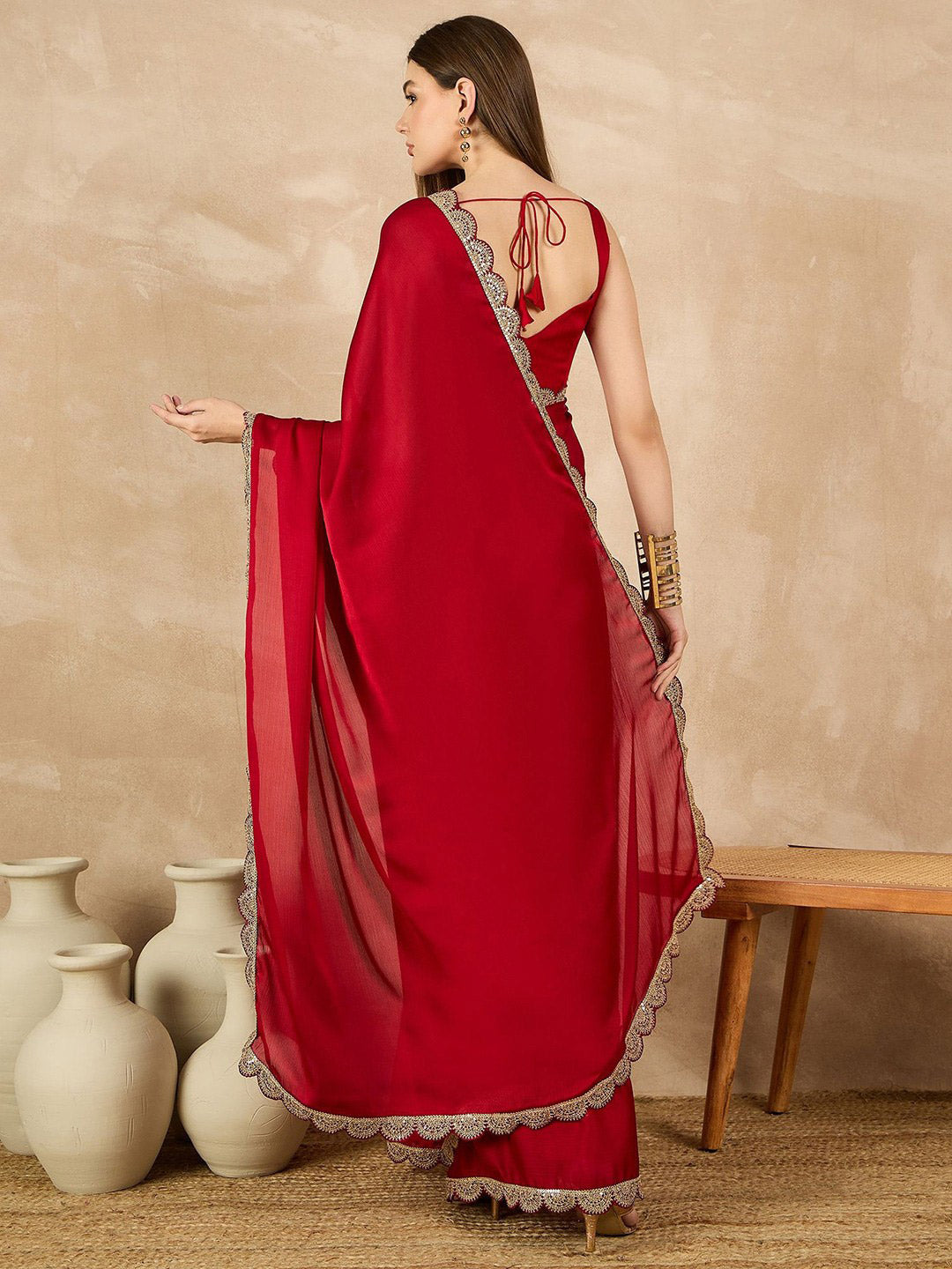 Urban Pallu Embellished Sequinned Poly Georgette Heavy Work Saree