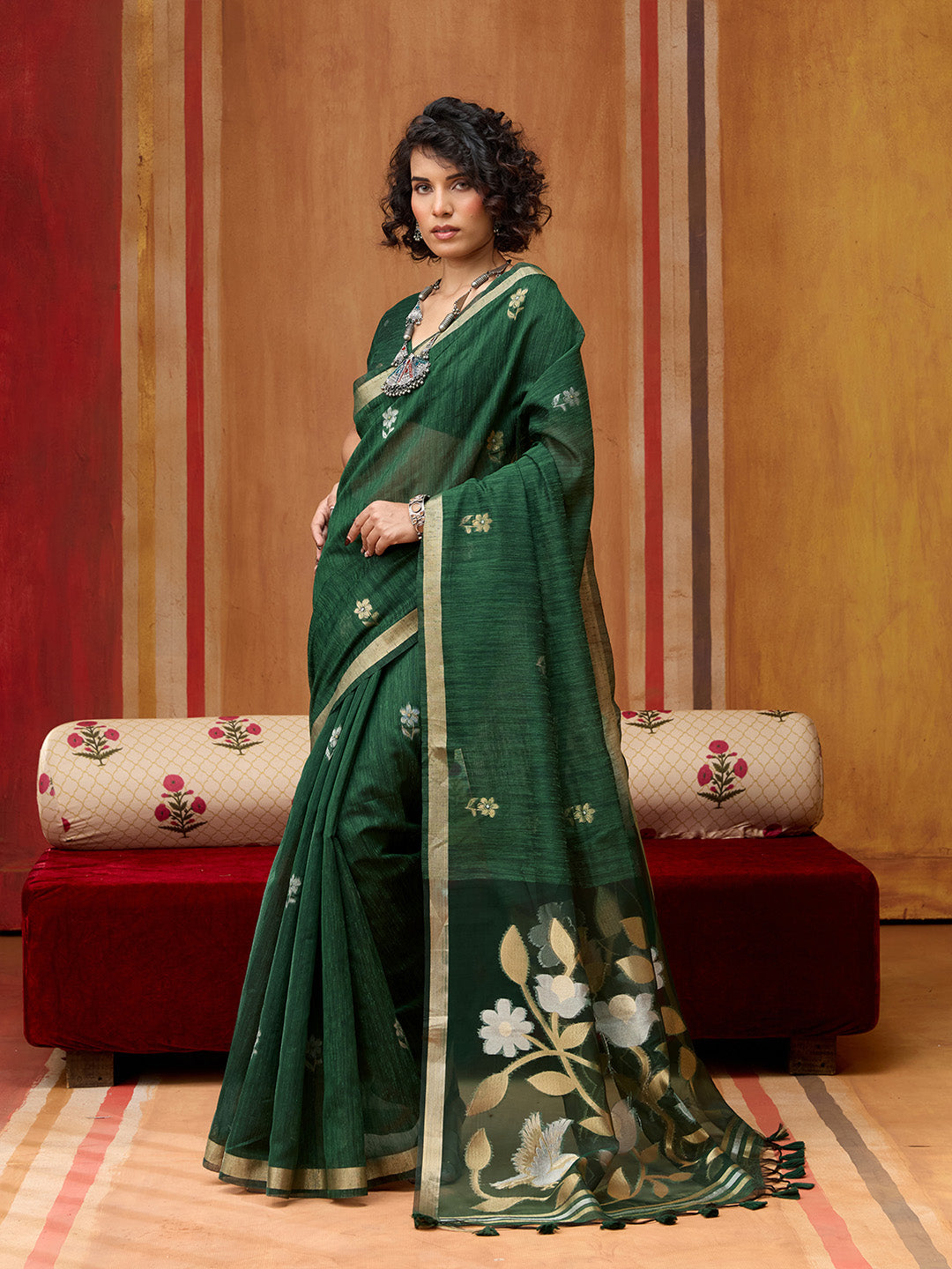 Urban Pallu Striped Silk Cotton Work Saree