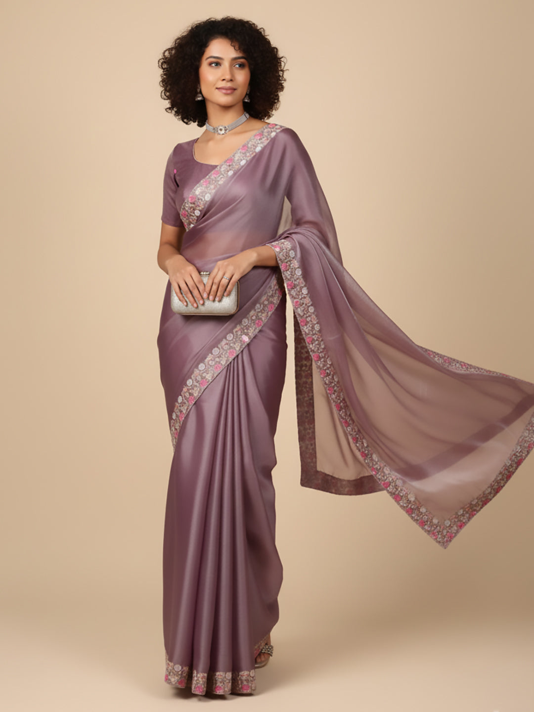 Urban Pallu Floral Sequinned Silk Blend Fusion Saree