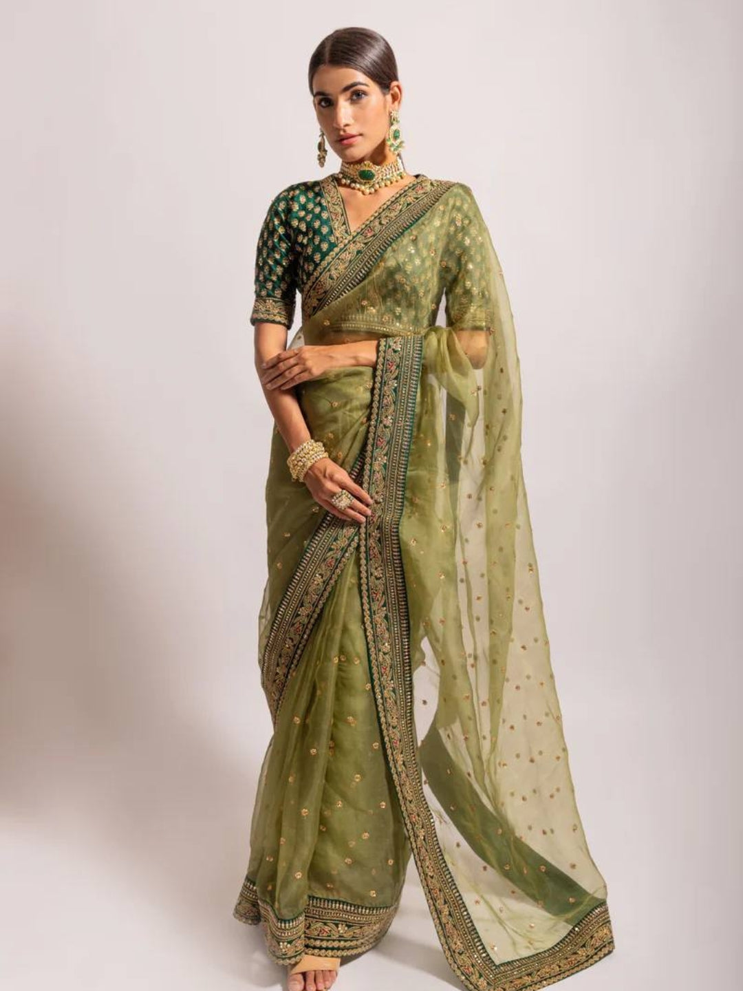 Urban Pallu Embroidered Net Festive Saree