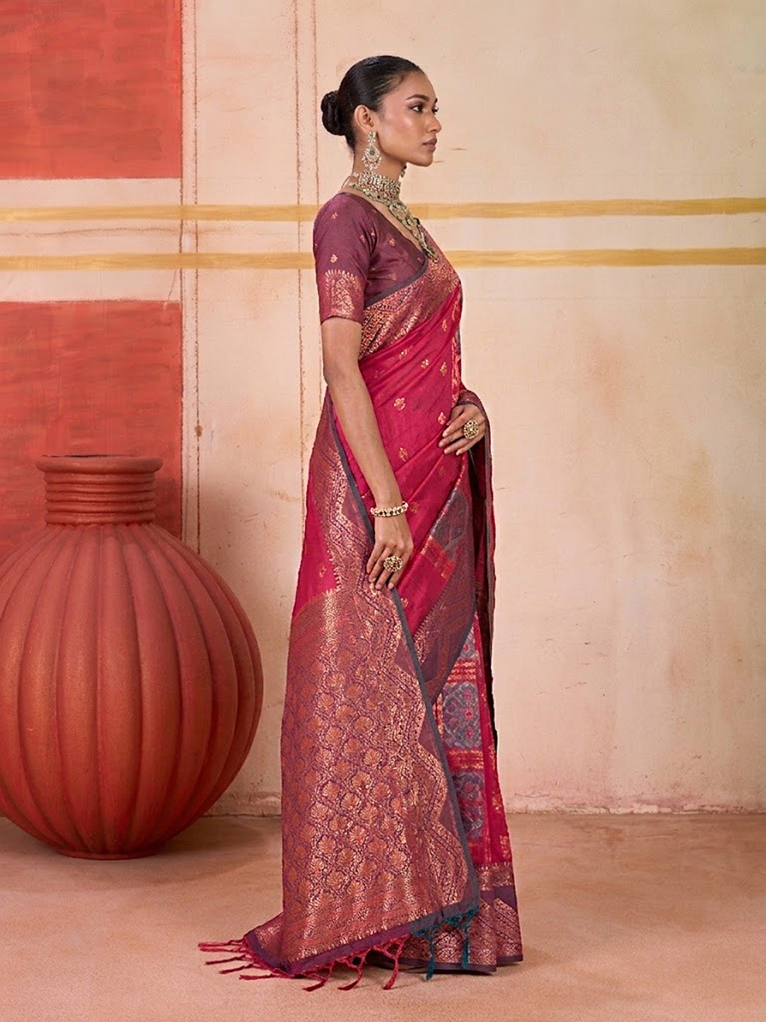 Urban Pallu Striped Silk Cotton Work Saree