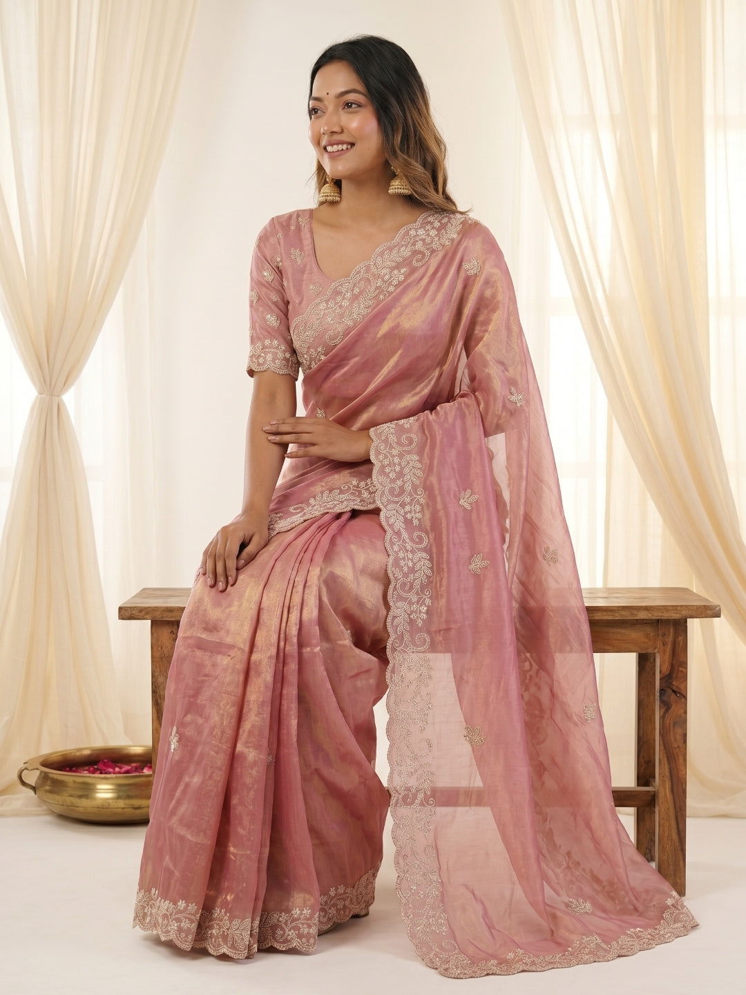 Urban Pallu Embroidered Organza Festive Saree