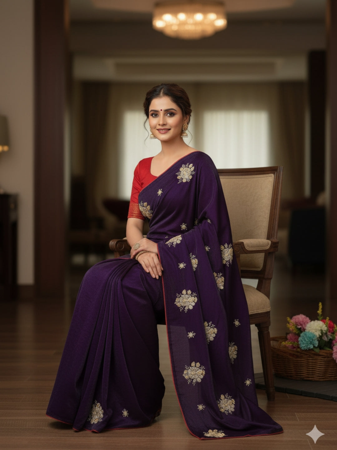 Urban Pallu Solid Silk Blend Work Saree